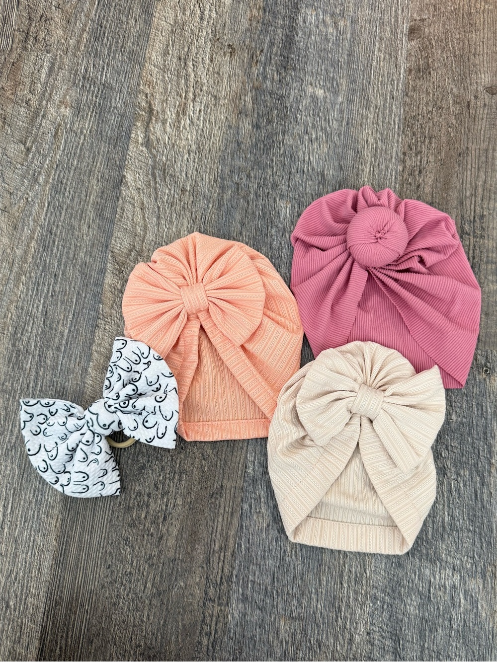 Kids Ribbed Knot Turban Hats - Peach, Dusty Rose, Cream Nursing Bow